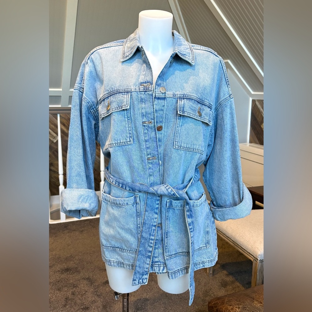 H&M Tie-Belt Denim Jacket